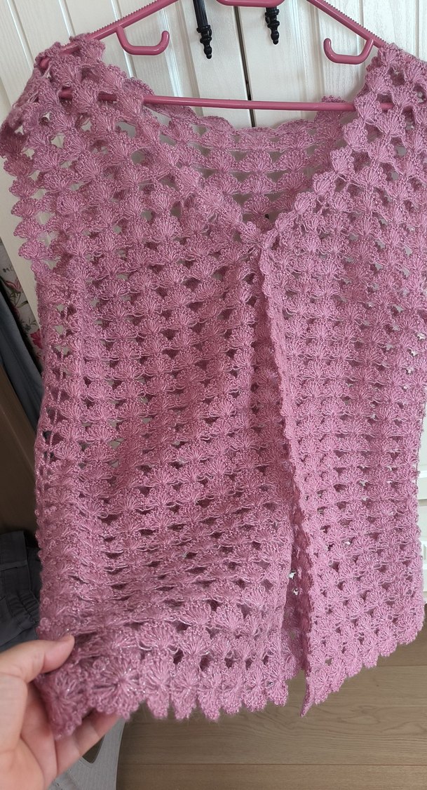 Kadın Pembe Dantel Örgü yelek - Görsel 2