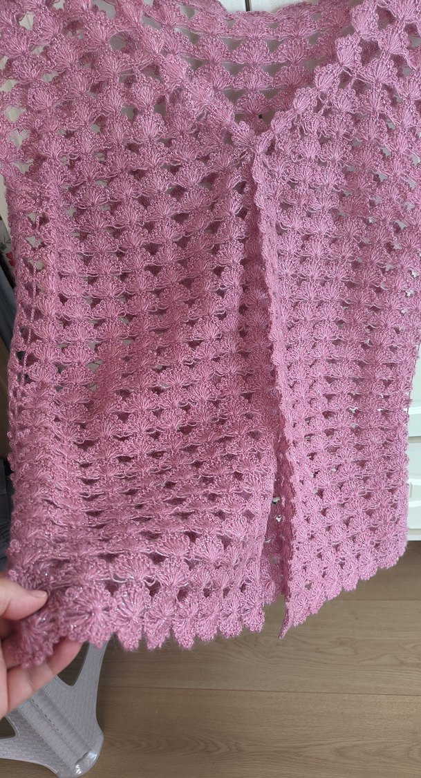 Kadın Pembe Dantel Örgü yelek - Görsel 3