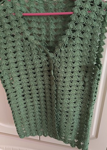 Yeşil Dantel Detaylı Örgü Kadın yelek - Görsel 10