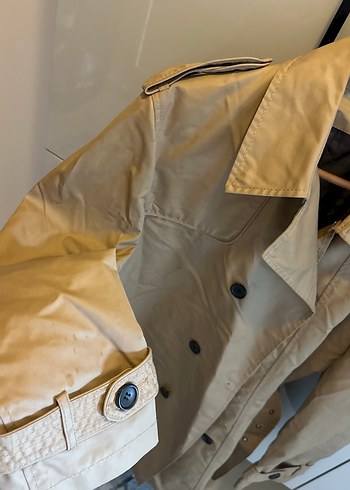 Zara Düğmeli Bej Midi Keten Trençkot