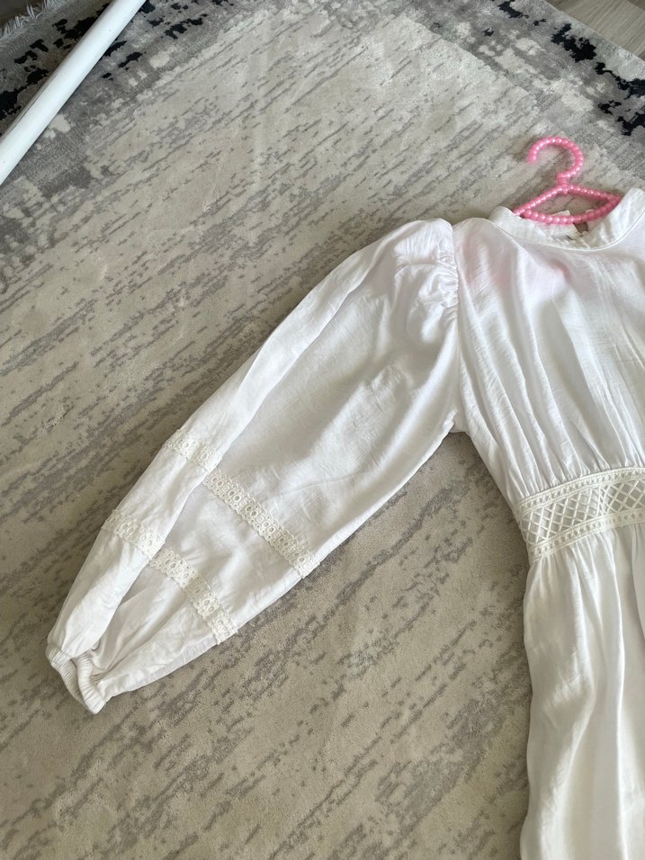 Dantel Detaylı Beyaz Bohem Uzun Keten Elbise - Görsel 3