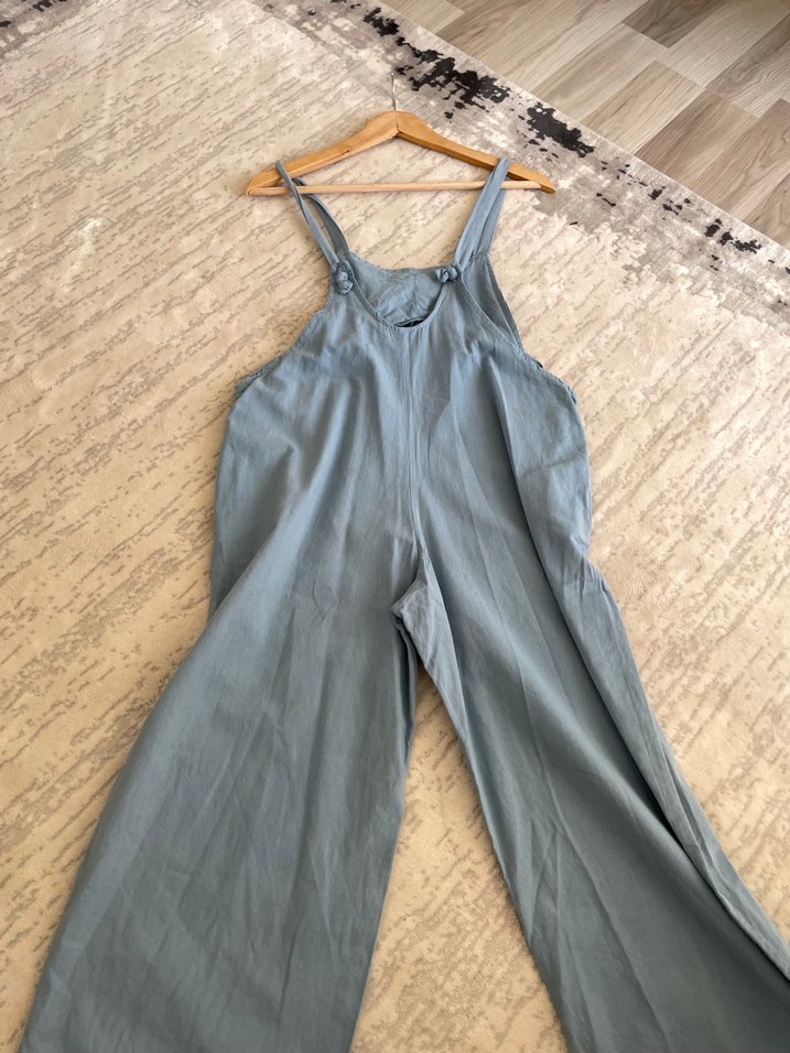 Kot Keten Kadın Uzun Bol Tulum - Görsel 3