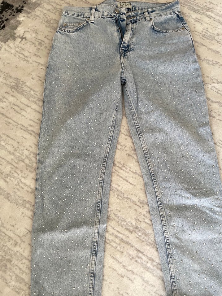 Gri Payetli Rahat Kesim Denim Pantolon - Görsel 2