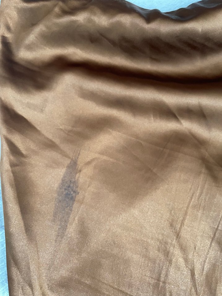 Drapeli Parlak Kahverengi Midi Etek - Görsel 3