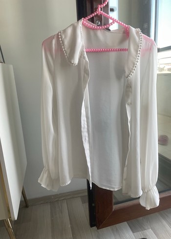 İnci Detaylı Beyaz Kadın Gömlek - Görsel 3