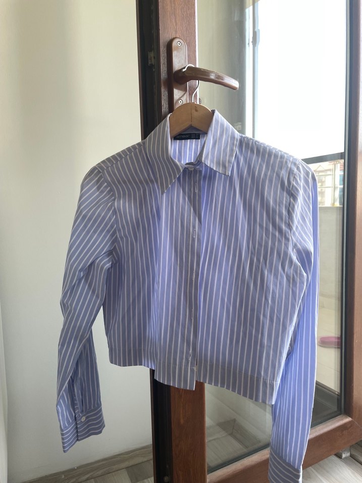 Mavi Çizgili Pamuklu Uzun Kollu Gömlek - Görsel 2