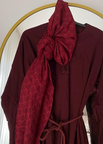 42 Beden Bordo Nakışlı Uzun Salaş Elbise
