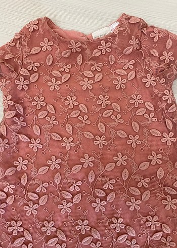 Zara Kız bebek Pembe Nakışlı Dantel Elbise - Görsel 2