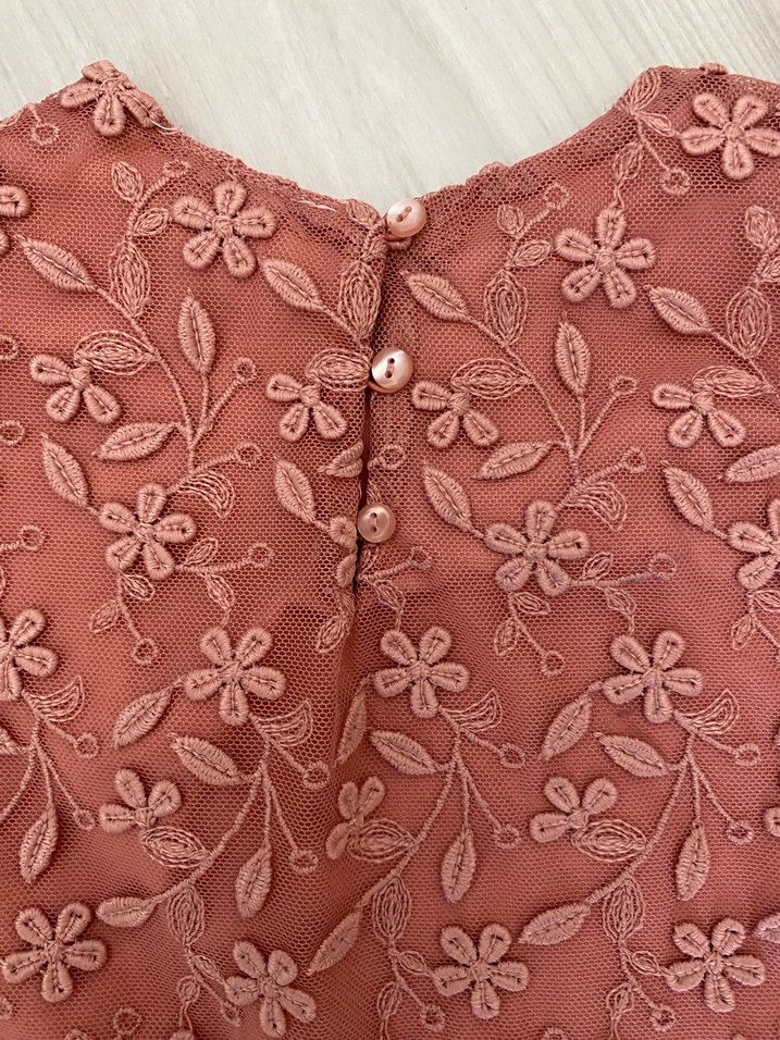 Zara Kız bebek  Pembe Nakışlı Dantel Elbise - Görsel 3