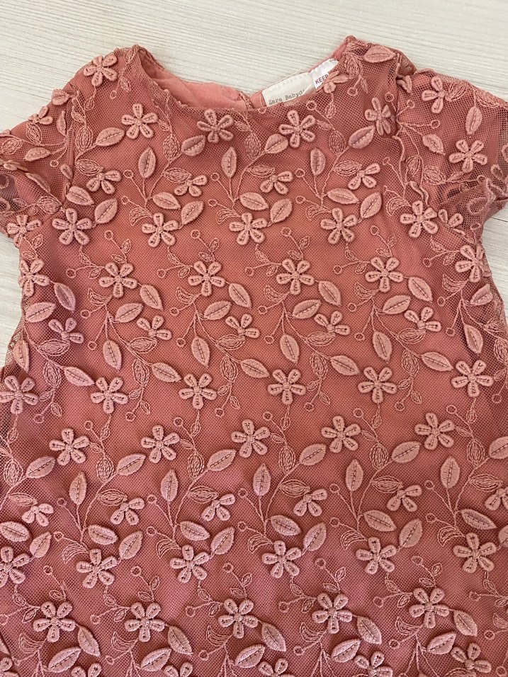 Zara Kız bebek  Pembe Nakışlı Dantel Elbise - Görsel 2