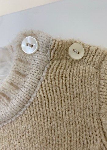 Bej Nakışlı Triko Bebek Tulum - Görsel 9