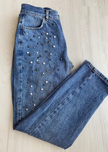 Kadın taşlı Mavi Kadın Kot Pantolon - Görsel 2