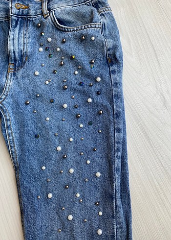 Kadın taşlı Mavi Kadın Kot Pantolon - Görsel 4