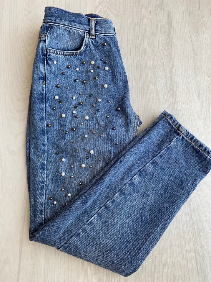 Kadın taşlı Mavi Kadın Kot Pantolon - Görsel 2