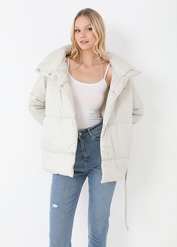 s Beden beyaz Renk İçi dolgulu astarlı oversize bomber mont su geçirmez