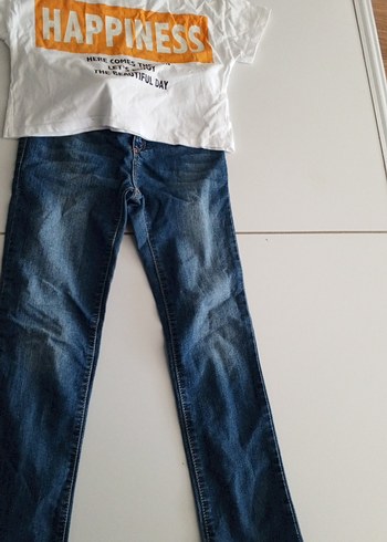 8 Yaş Beden mavi Renk kız çocuk Mavi Normal Boy Kot Pantolon ve tşört