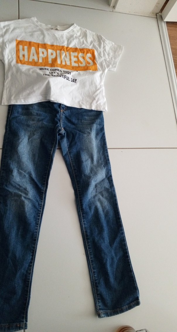 kız çocuk Mavi Normal Boy Kot Pantolon ve tşört - Görsel 4