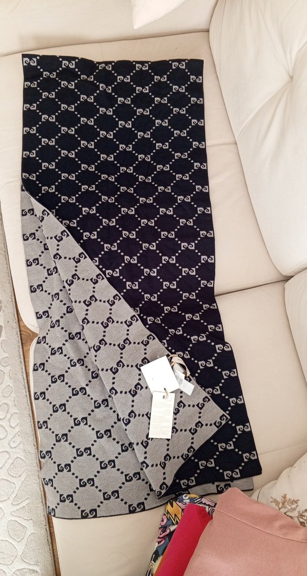 Gri Desenli Midi Street Wear Şal - Görsel 5