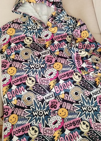 10 Yaş Beden Kız Çocuk Baskılı Fermuarlı Kapüşonlu Sweatshirt