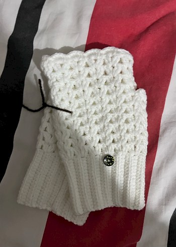 Örgü Beyaz Kadın Eldiven - Görsel 2