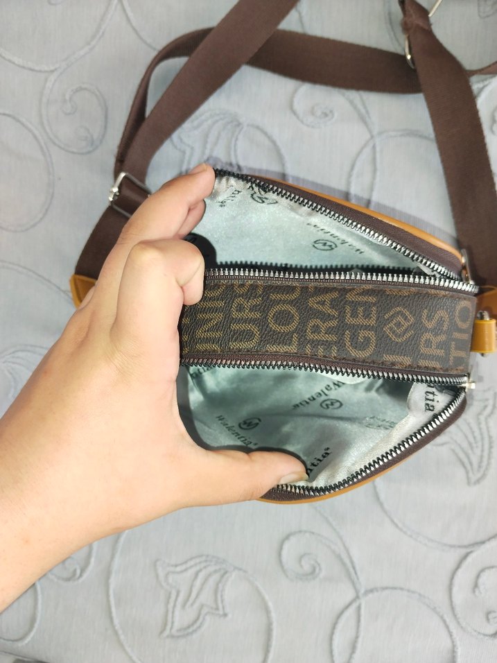 Kahverengi Baskılı Deri Kadın Çapraz Çanta - Görsel 2