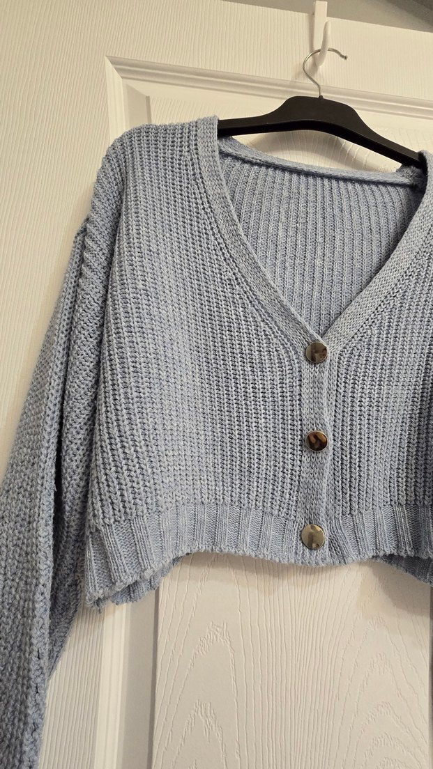 Bohem V Yaka Gri Triko Kadın Hırka - Görsel 2