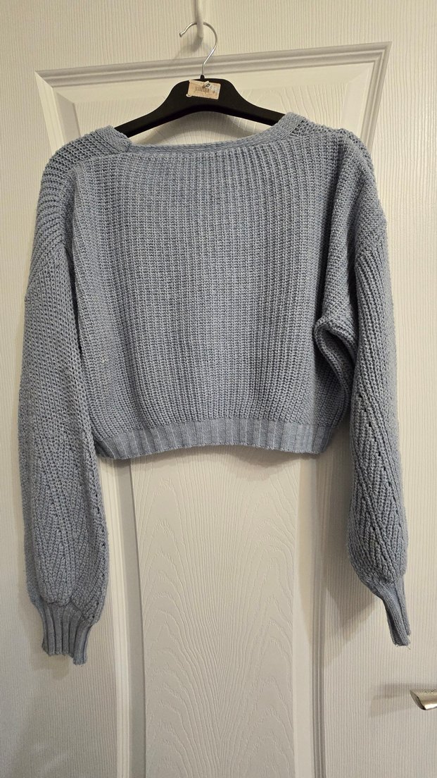 Bohem V Yaka Gri Triko Kadın Hırka - Görsel 4