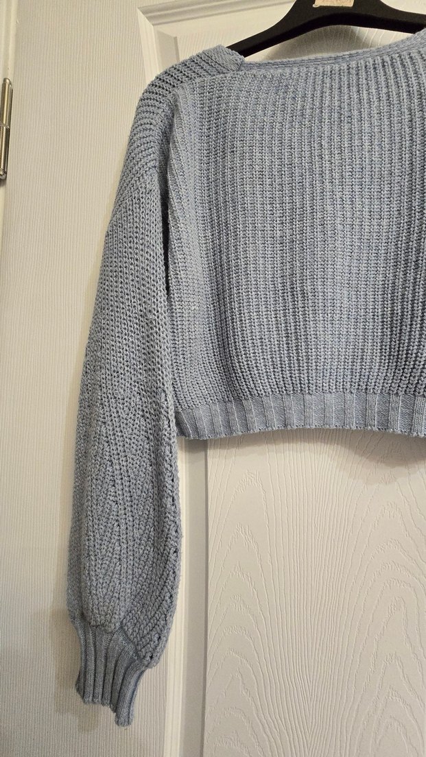 Bohem V Yaka Gri Triko Kadın Hırka - Görsel 5