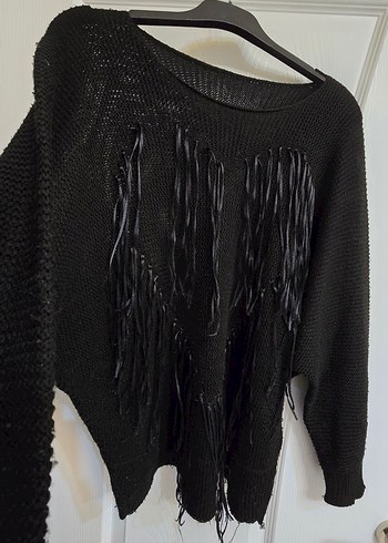 Siyah Örgü Uzun Kollu Kadın Kazak - Görsel 2
