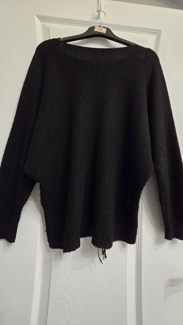 Siyah Örgü Uzun Kollu Kadın Kazak - Görsel 4