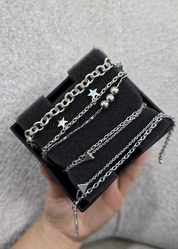 Gri Zincir Detaylı Minimalist Rock Punk Bileklik - Görsel 2