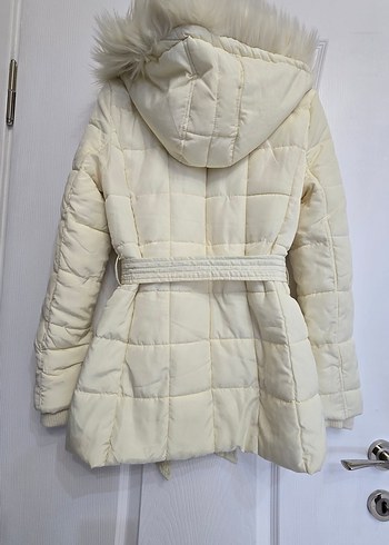krem Kürklü Kadın Mont - Görsel 8