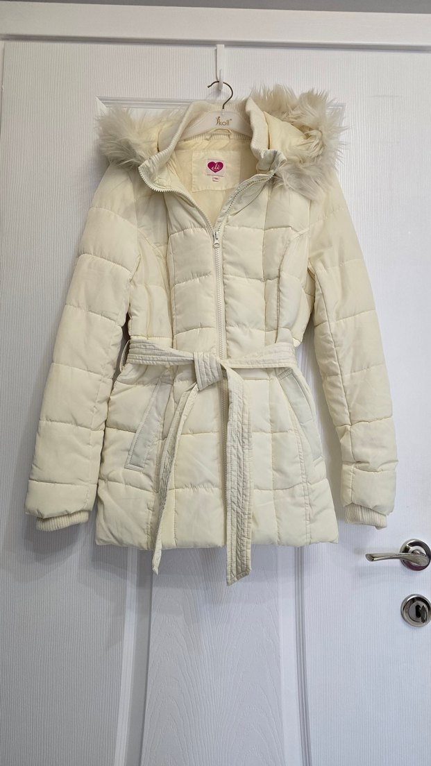 krem Kürklü Kadın Mont - Görsel 3