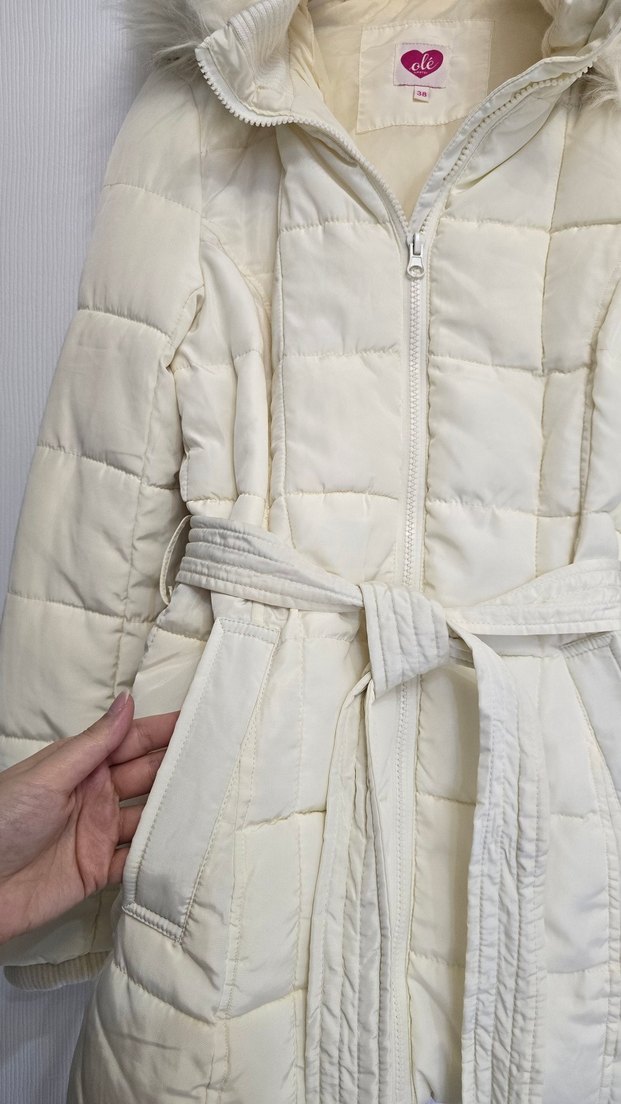 krem Kürklü Kadın Mont - Görsel 5