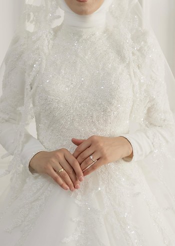 Modern Klasik Straplez Beyaz Gelinlik - Görsel 7