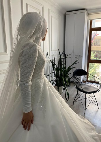 Modern Klasik Straplez Beyaz Gelinlik - Görsel 8