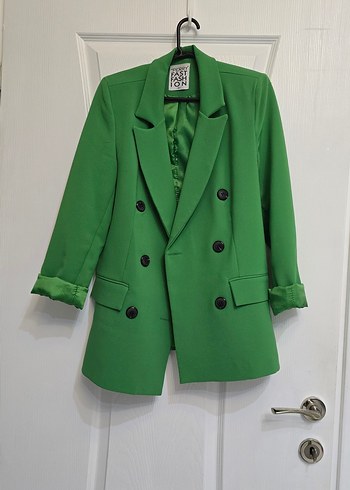 Zara Canli Yesil Cift Sirali Blazer Ceket