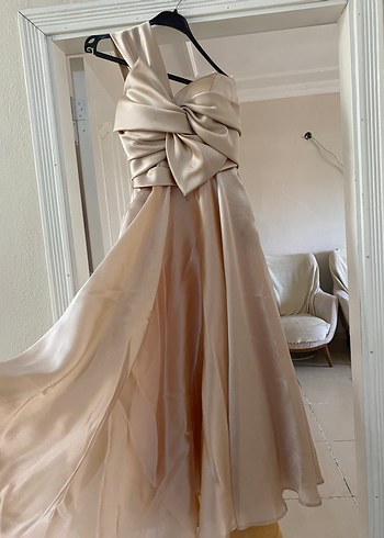 Bej Drapeli Straplez Uzun Abiye Elbise - Görsel 4