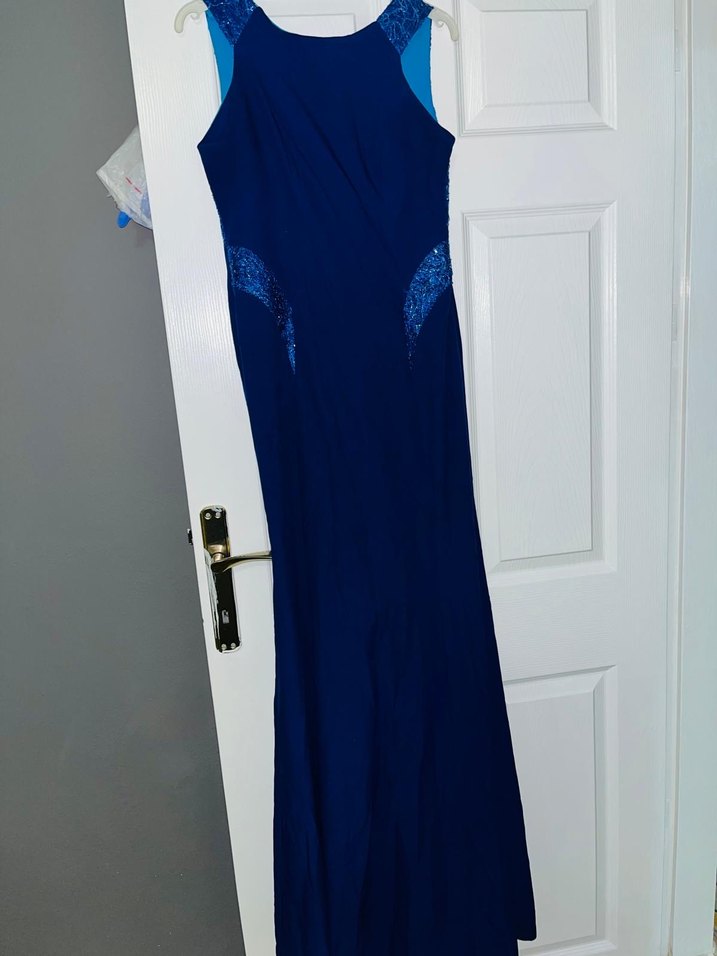 Mavi Parlak Drapeli Uzun Abiye Elbise - Görsel 2