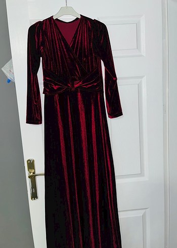 Bordo Drapeli Uzun Kadın Elbise - Görsel 3