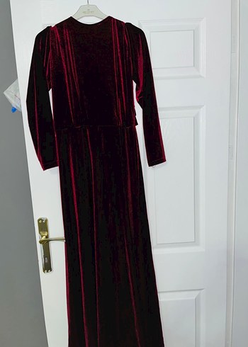 Bordo Drapeli Uzun Kadın Elbise - Görsel 4