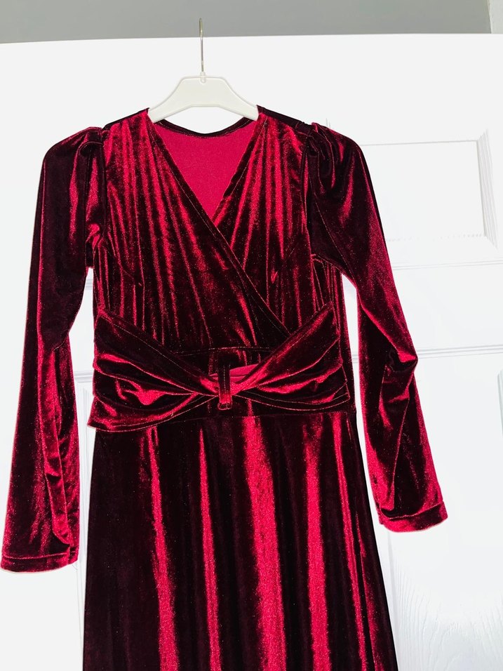 Bordo Drapeli Uzun Kadın Elbise - Görsel 2