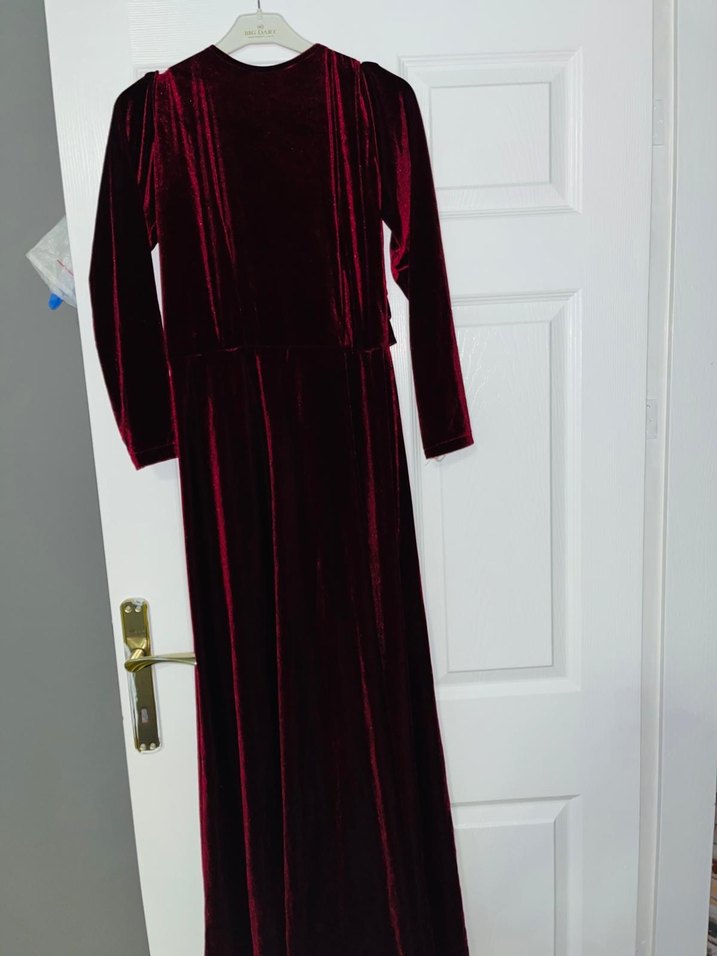 Bordo Drapeli Uzun Kadın Elbise - Görsel 4