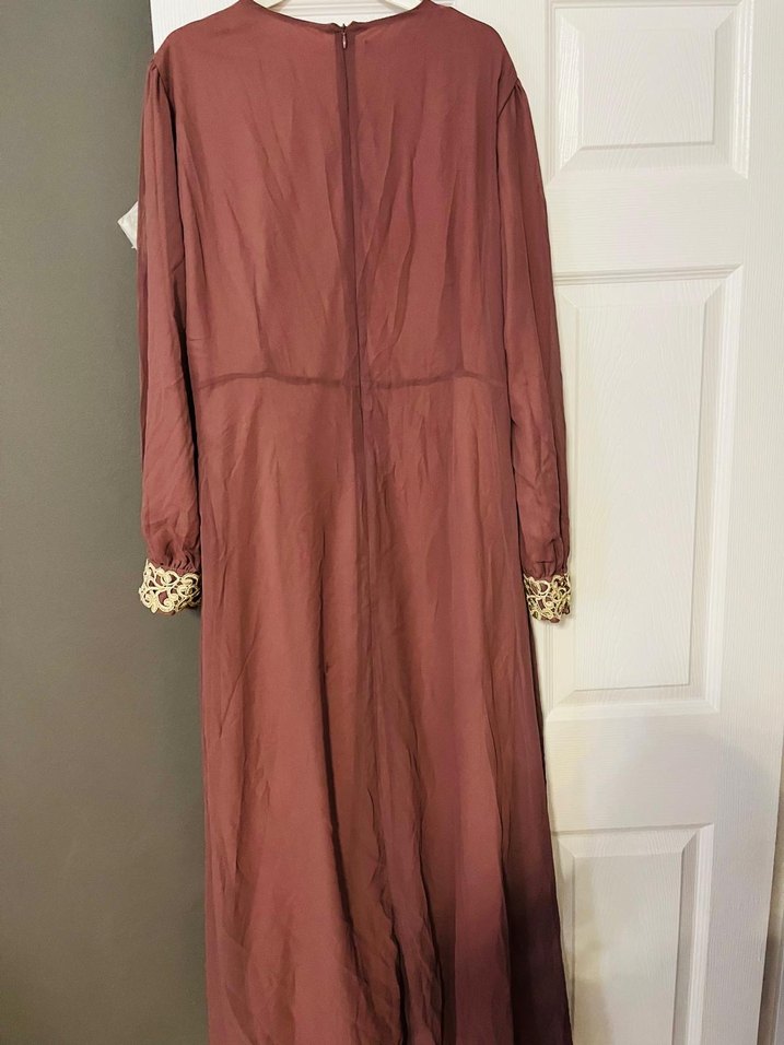 Bordo Nakışlı Bohem Uzun Kollu Uzun Elbise - Görsel 3