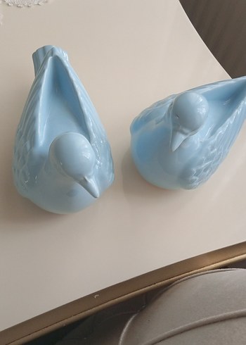 Pastel Mavi Seramik Kuş Figürleri - Görsel 2
