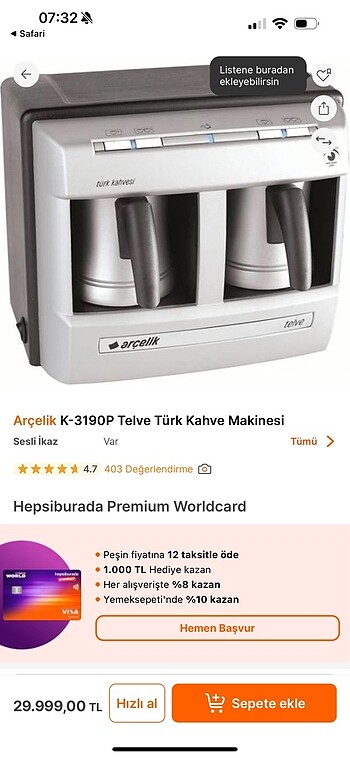 Arçelik Telve K3190 P Kahve Makinesi