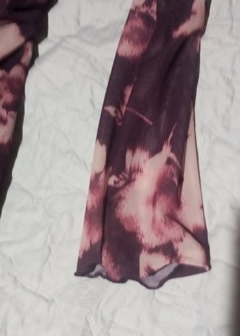 l Beden Bordo Pembe Desenli Uzn kol Elbise giyilmedi L& m beden uyumlu