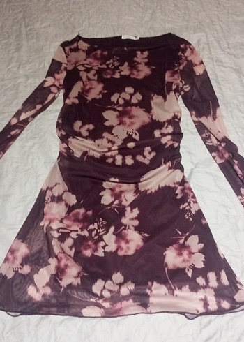 Bordo Pembe Desenli Uzn kol Elbise giyilmedi L& m beden uyumlu