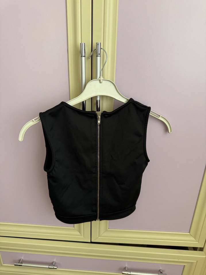 Siyah V Yaka Fermuarlı Mini Bustiyer - Görsel 3