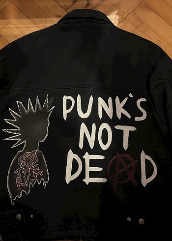 m Beden Siyah Nakışlı Rock Punk Kadın Kot Ceket
